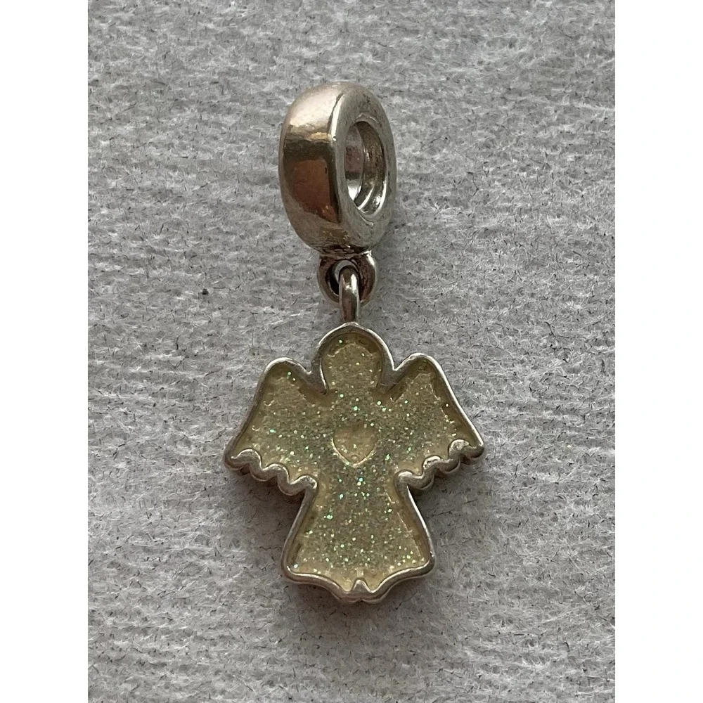 retired Pandora Snow Angel Glitter Enamel Dangle Charm ALE 925 Sterling Silver